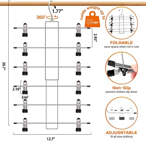 3 Pacas de calças-picadas de salvador de espaço, 6 camadas-armadilhas e cabides de saia com clipes, armário-organizador-vestes-organização