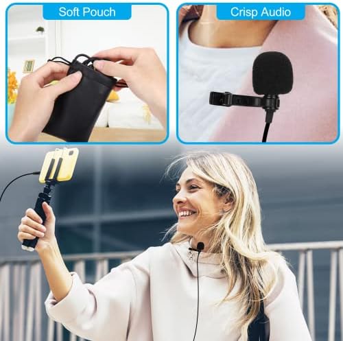 Microfone de lapela Lavalier de grau profissional para Alcatel 1s compatível com telefone para iPhone ou câmera blogging