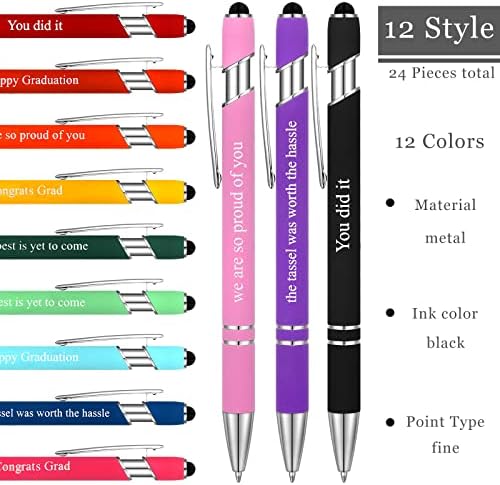 24 peças canetas de graduação parabéns caneta inspiradora citações caneta esferográfica de formatura com caneta de
