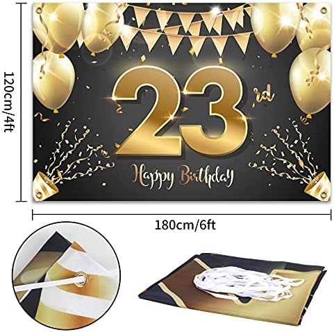 Hamigar 6x4ft Feliz 23º aniversário da faixa de aniversário - 23 anos de decoração de aniversário material de festa para homens - ouro preto