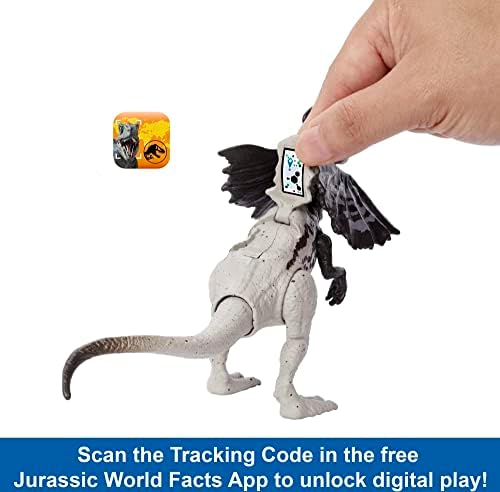 Jurassic World Strike Attack Dinosaur Toy Dilofosaurus com articulações móveis e ação de greve única, jogo físico e digital