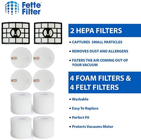 Conjunto de filtro de pó de filtro Fette Compatível com elevação alimentada por rotador de tubarão NV650, NV650W, NV651, NV652, NV750W, NV751, NV752, NV831, NV835. Compare com # xff650 e xhf650