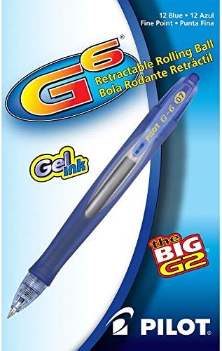 Pilot G6 recarregável e retrátil caneta de bola de laminação em gel, ponto fino, tinta preta, 12 pacote