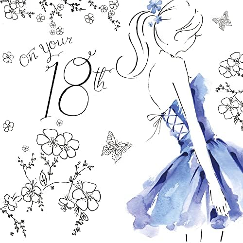 Twizler 18º cartão de aniversário para meninas acabamento de cristal - aquarela exclusiva - menina de 18 anos - idade de