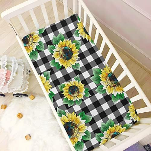 Alaza amarelo flor búfalo lençóis de berço xadrez de berço para meninos bebês meninas criança, tamanho padrão 52 x 28 polegadas