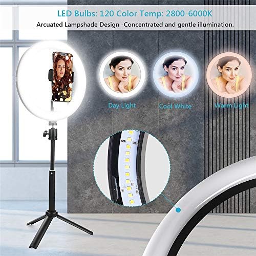Luz de anel selfie, luz do anel de 10 com tripé ajustável para maquiagem/youtube/tiktok/tiro de vídeo/reuniões de zoom