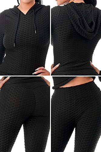 Ginástica ginásio bodycon yoga roupa de 2 peças conjunto de capuz de leggings bodysutes plus size