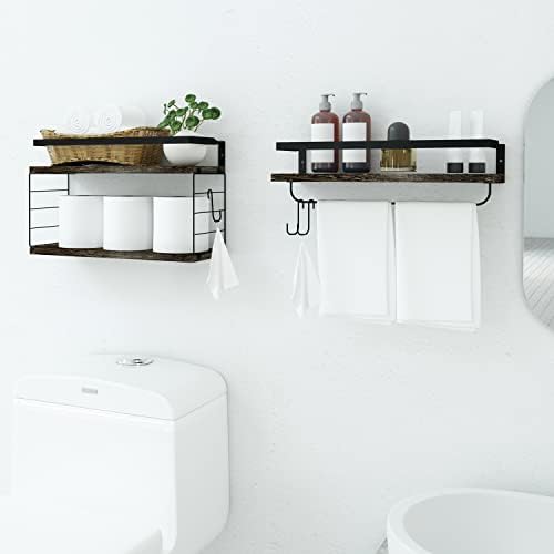 Prateleiras de banheiro Jovon com rack de lenço e barra de toalhas, prateleiras flutuantes montadas na parede, rack de armazenamento