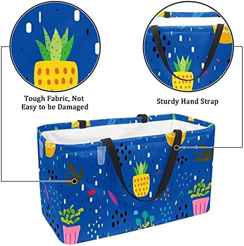 50l Shopper Bags Plants Plantas Azul Caixa de compras colapsível Bolsa de mercearia com alças, reutilizável