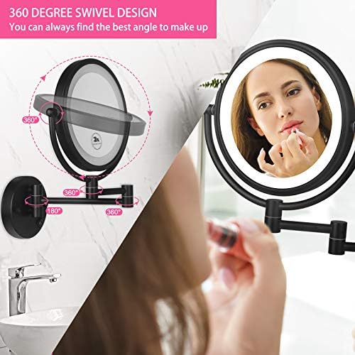 Espelho de maquiagem montado na parede LED de Sanawell, de 8 polegadas, dupla, com ampliação de 1x/3x, espelho de ampliação de ampliação iluminada com 1x/3x com espelho de banheiro redondo de 360 ​​° leve alimentado por plug in