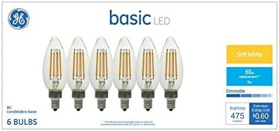 GE BASIC 6-PACK 60 W Equivalente Warm Branco B10 Luminária LED Bulbas Lâmpadas Vintage LED suave Candelabra Antique