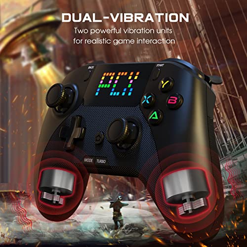 Quarty4 Controlador de jogos sem fio, pontos de LEDs exibem controlador de jogos Bluetooth, programável M, Gamepad de vibração dupla, compatível com Android, iOS, Switch, PS3, Windows PC