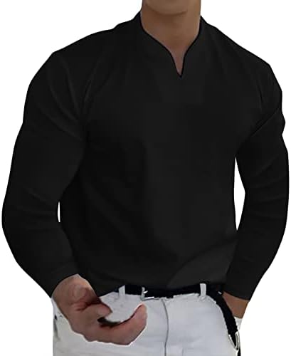 Camisas de Henley de pescoço masculino masculino de manga longa, músculo de primavera Slim Fit