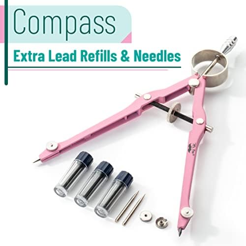 Sr. Pen-Professional Compass pela geometria, rosa, pistas extras, bússola de metal, bússola, ferramenta de desenho de