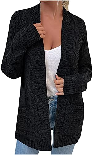 Cardigã para mulheres suéteres decote com nervuras de malha de manga longa de manga comprida