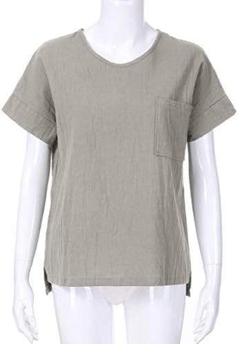Terbklf Mulheres de manga curta Tops Ladies Cotton e roupas de linho Blusa de camisetas com camisetas básicas para mulheres