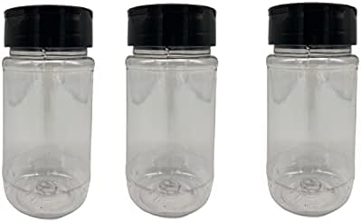Pacote 3 - Recipientes de garrafas de frascos de especiarias plásticas - 8 oz com tampa preta - especiarias, ervas e pós