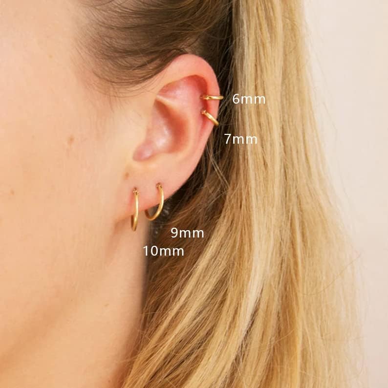 Pequenos brincos de argola de ouro para mulheres: brincos de argola de huggie de 14k para cartilagem helix tragus hipoalergênico minúsculas brincos de argolas finos para piercing múltiplo para piercing