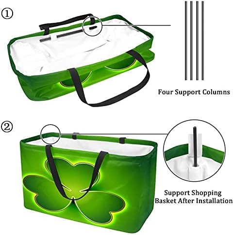 50l Shopper Bags Shamrock Leafs Clover verde folhas de compras colapsíveis Bolsa de mercearia com alças, reutilizável