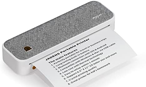 Impressora portátil de Jadens Wireless - suporta 8,26 x11.69 Letra dos EUA, impressora móvel sem tinta compatível com iOS, Android