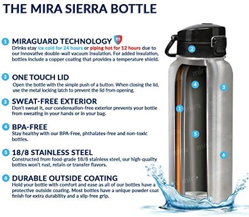 Mira de aço inoxidável Mira Garrafa de Água - Flask Thermos de Metal Isolado Hydro Vacuum mantém frio por 24 horas, quente por 12