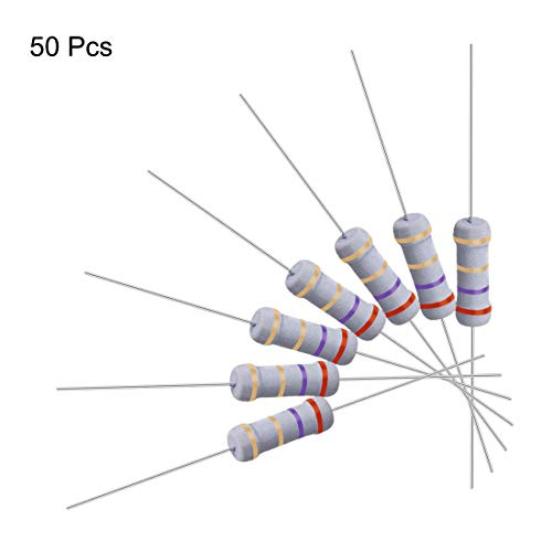 UXCELL 50pcs 2,7 ohm resistor, 1W 5% Tolerância de resistores de filmes de óxido de metal, chumbo axial, prova de chama para projetos eletrônicos e experimentos eletrônicos de bricolage