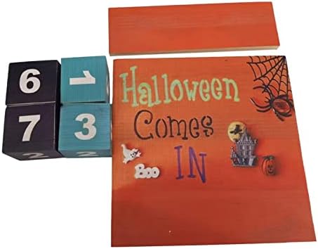 Blocos do calendário da contagem regressiva para o Halloween, colorido bloqueios de madeira do advento do advento para