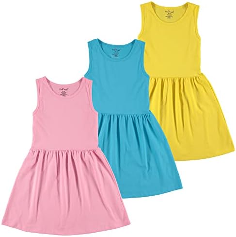 Vestidos de garotas de 3 pacote de anjo rosa, ajuste casual para crianças e vestido de verão sem mangas e roupa de