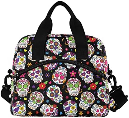 KFBE Candy Skull Scull Saco de almoço isolado Caixa de almoço com tira de ombro removível Bolsa mais fria para piquenique de