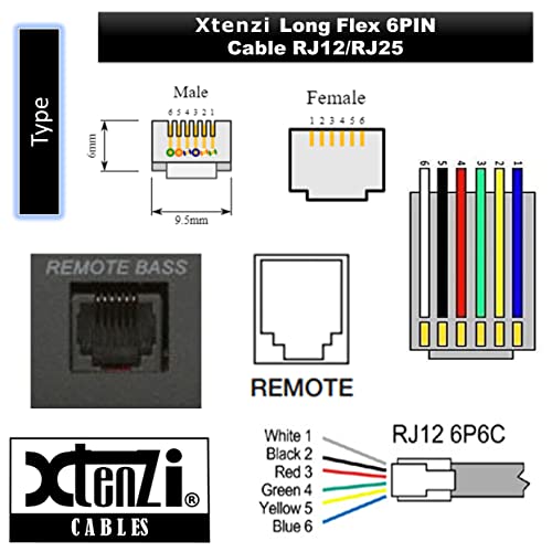 XTENZI 6pin Flex Cable Xtfc Acessório de fio XT91532 Para um botão de baixo remoto de amplificador compatível com amplificadores de