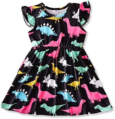Patpat Toddler Baby Girl Dress Crianças Vestidos de Garotas Meninas Comfy Ruffle Manga Dinosaur Sandress Sundress