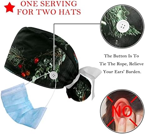 Red Knitting Christmas Scrub Hats For Women Hair Longo Capinho de trabalho com Button & SweatBand 2 pacotes unissex