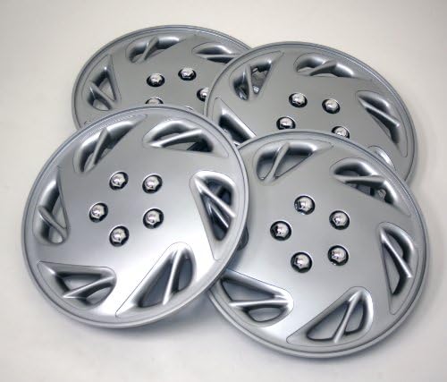 TuningPros WSC-054S15 Capas cubas Tampa da pele da roda Conjunto de prata de 15 polegadas de 4