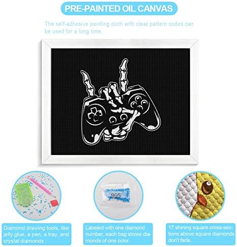 Skeleton Balking com Kits de pintura de diamante de controlador de jogo Kits de imagem Frame 5D DIY DRINHA FILIONAL DE RETRAS DE RETRAS DE ARTES DE PAREDE PARA ADULTOS WHITE MOOD 50 * 40CM