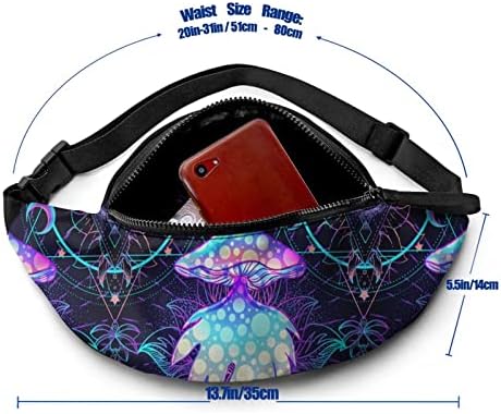 Psicedélico Magic Mushrooms Casual Fanny Chaist Pack for Men Mulheres Saco de cintura de cinto ajustável para viajar