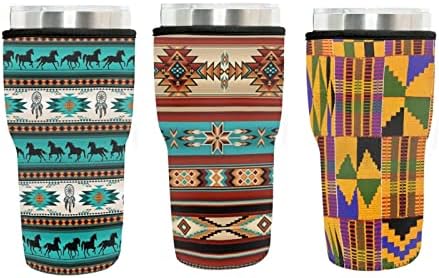 Design tribal étnico de asteca Snilety 3 Pacote de copo Pacote para bebidas de café Isolador, bebidas geladas quentes reutilizáveis