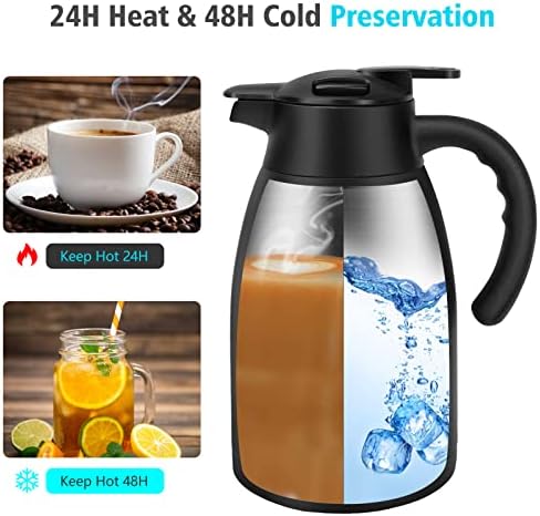 61 oz cafeteira térmica para manter quente, 1,8 litro de aço inoxidável para líquidos quentes, dispensador de bebidas quentes totalmente