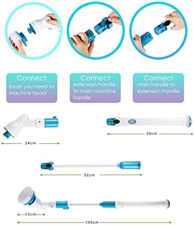 Lavador de rotação elétrica com 3 cabeças de escova substituível, 360 pincel poderoso sem fio, alça de extensão ajustável para limpeza do banheiro, piso, banheira, ladrilho