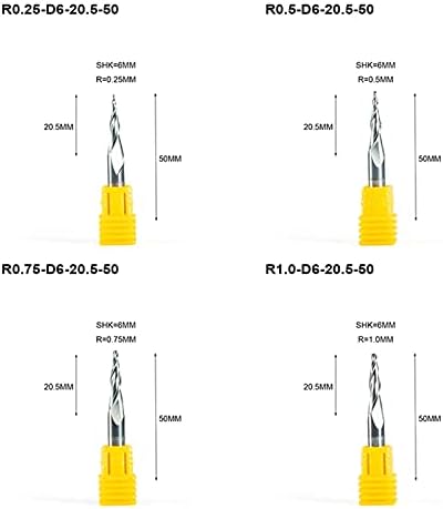 Cutter de moagem de hardware 4pc hrc55 r0.25 r0.5 r0.75 r1.0 shk de 6 mm de bola cônica Mill com revestimento de tungstênio com revestimento de carboneto cônico Cutter cnc cônico