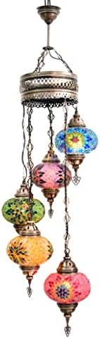 Lâmpada de lustres personalizáveis ​​de asilove, 5 lâmpadas de teto globo teto de conteúdo personalizado mosaico marroquino boêmio iluminado pendurado, dimensões globais de 7 polegadas 20 x 20 x 50 polegadas