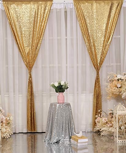 Cortinas de pano de fundo de lantejoulas douradas, 4 painéis de lantejoulas de lantejoulas douradas, cortinas de lantejoulas de 2ftx8ft para cenário de sequência de casamentos para festas