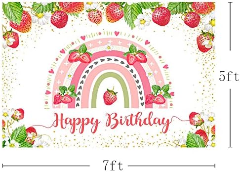 Mehofond 7x5ft Strawberry Birthday Birthday Beddrop para menina Berry Rainbow Bday Party Photography Background Princess