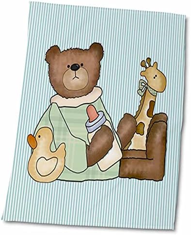 3drosrose fofo bebê urso com brinquedos e garrafa de bebê em fundo listrado - toalhas