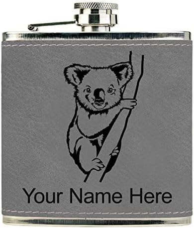 Flask de couro falso, urso coala, gravura personalizada incluída