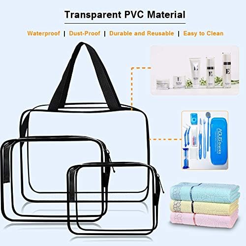 Bolsa de cosméticos 3 pacote de bolsa de higieness de viagem transparente conjunto com tiras de alça de maquiagem com zíper
