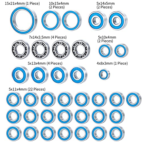 Wefeino 38pcs rolamento de esferas conjunto de borracha azul selada para 1/10 AXIAL SCX10 III AXI03007 RC CRAWLER CAR