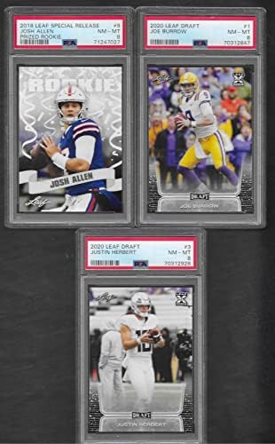 Josh Allen Joe Burrow e Justin Herbert Leaf 3 Cartões Classificados PSA NM/Mint 8 Superstars Hot Quarterback