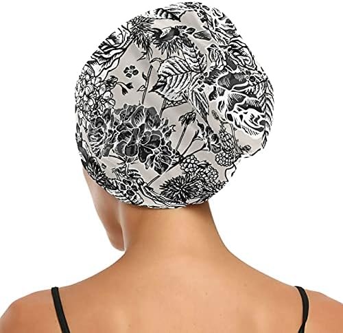 Skull Cap boné de tampa de trabalho chapéu de capô para mulheres Flores vintage Floral peony rosa preto branco boné