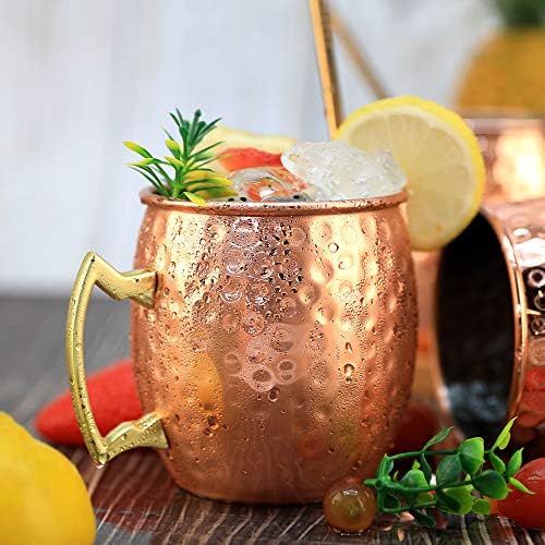 Moscou Mule Copper Canecas- Conjunto de 4 caneca de aço inoxidável com peito de cobre 18oz, para bebidas refrigeradas