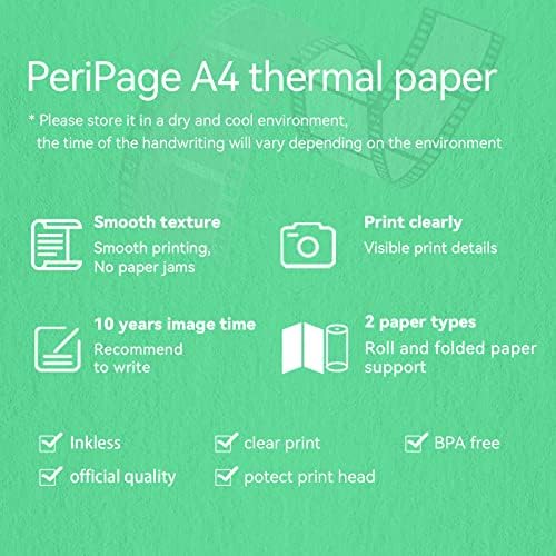 A4 papel térmico, 210 x 297 mm - 200 folhas, compatíveis com Peripage A4, Phomemo M08F, HPRT MT810, Munbyn ITP01, Odaro, Jadens